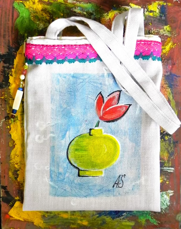 Hand painted, fabric bag "SUMMER". SOLD.