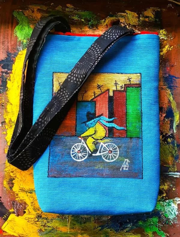 Hand-painted fabric bag "SUMMER". Available for purchase at ANNA'S ART SPACE. 
