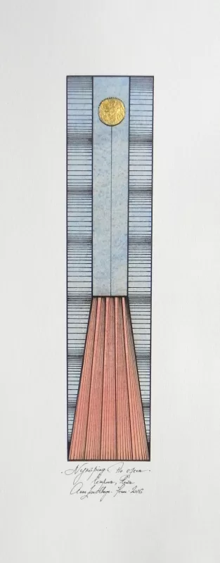 "Sweden. By the lake". Paper, ink, egg tempera, gold. 23x5cm. 2016