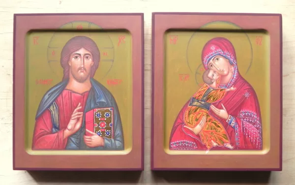 Wedding Icons. Christ the Pantocrator and Vladimir Icon of Mother of God. 21x17cm