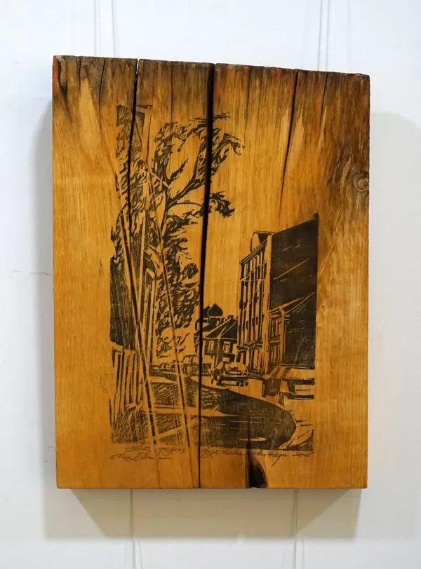"Riga. Maza kalna street". Linocut on wood. 2015