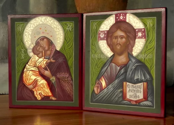 Wedding Icons. Christ Pantocrator and Vladimir Icon of Mother of God. 17x13,4cm