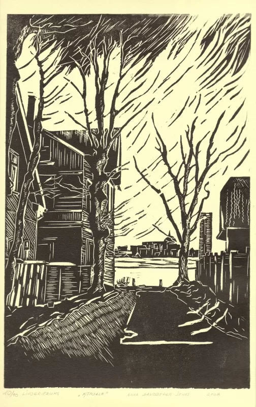 "Riga wooden architecture. Kipsala". Paper, linocut. 44x35cm. 2008