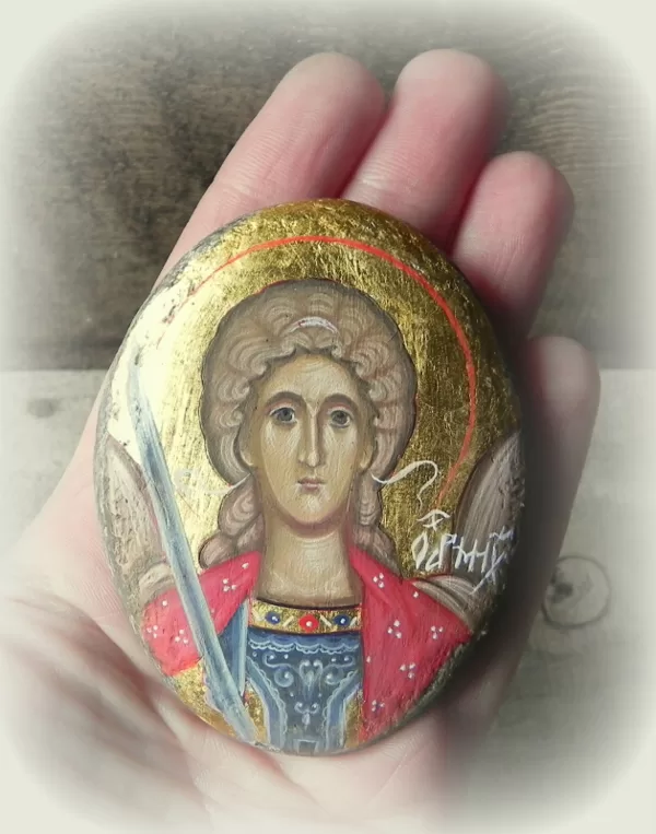 Archangel Michael. Stone, levkas, egg tempera, gold 24 kar. 2019