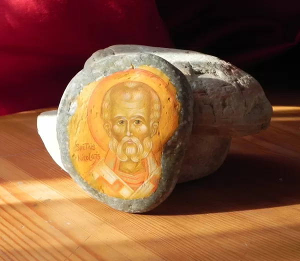 Saint Nicholas. Stone, levkas, egg tempera. 2014