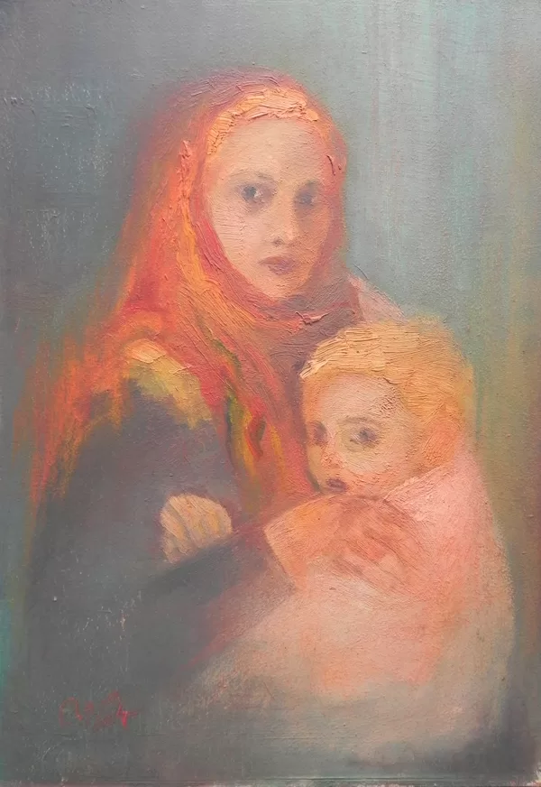 "The face of war". Oil on cardboard. 40,5x28,5cm. 2024