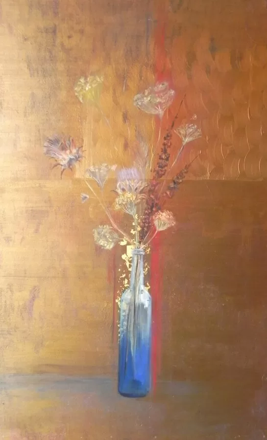 "Flowers in a blue..."Oil on cardboard. 2022