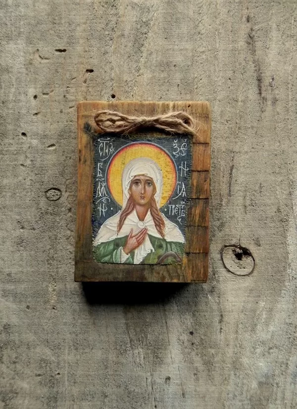 Miniature. Saint Xenia of Petersburg. Egg tempera. 8,7x6,5cm.