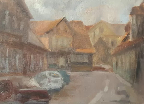 "Liepaja. Dīķa street". Oil on cardboard. 2009