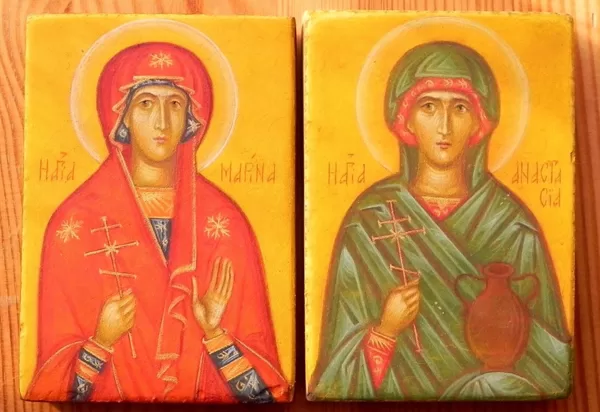 Miniatures. Saint Marina, Saint Anastasia. Egg tempera. 8x5,5cm.