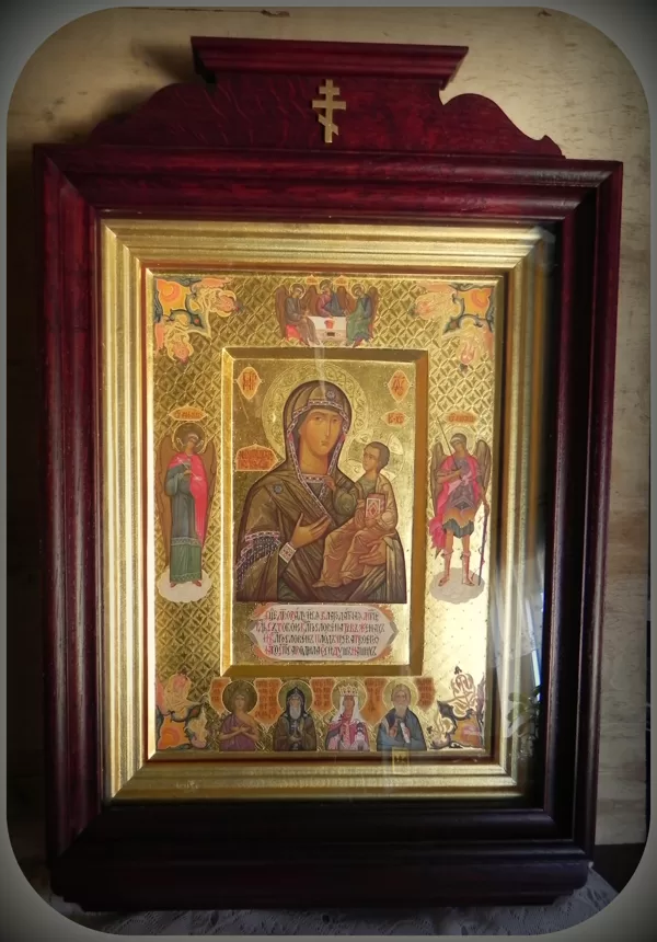 Family Icon. Jakobstadt Icon of the Mother of God with saints. Oak box 66,5x41,5cm. 2021