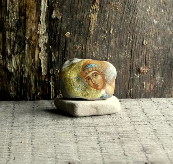 Angel. Painted directly on stone. Egg tempera, gold 24 kar. 2018