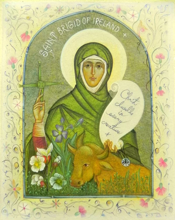 Saint Brigid of Ireland. Paper, egg tempera. 2023
