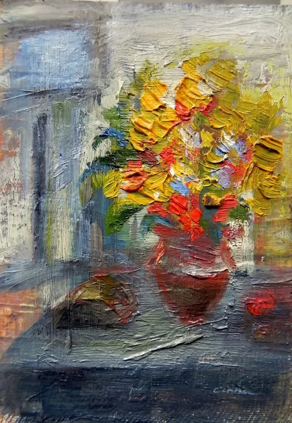 "A little sun". Oil on cardboard. Miniature. 2022
