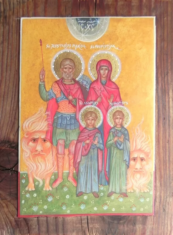 Sv.Jefstafijs Plakida, Sv.Feopistija, Sv.Agapijs, Sv.Feopists 22x16,5cm