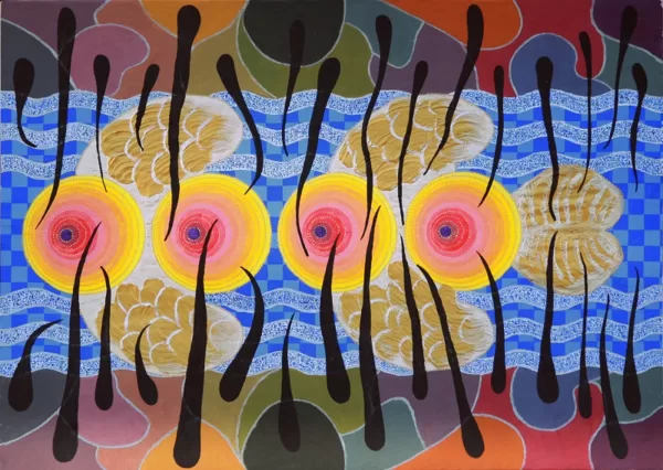 ICHTHYS. 41x31cm. 2005. Papīrs, olas tempera, tuša, akrils