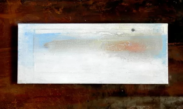 Ar šo darbu piedalījos. "Debesu pilsēta I". 50x20cm. Eļļa uz audekla. 2023