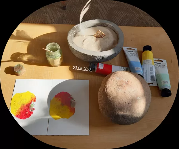 Lielais akmens un baltās Liepājas jūras smiltiņas! Akrils un pigments. Drukāsim!