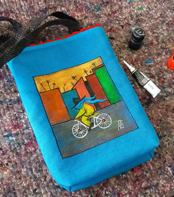 Hand painted fabric bag "POET"