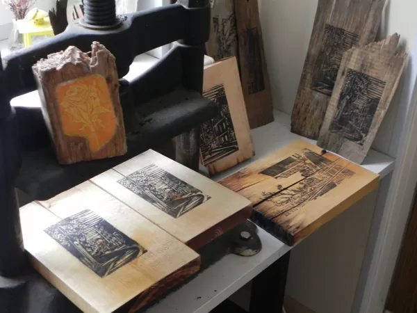 linocut on wood