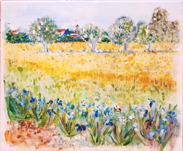 Pieaugušo grupas darbs. Iespaidojoties pēc Vinsenta van Goga darba. Akrils audekla.