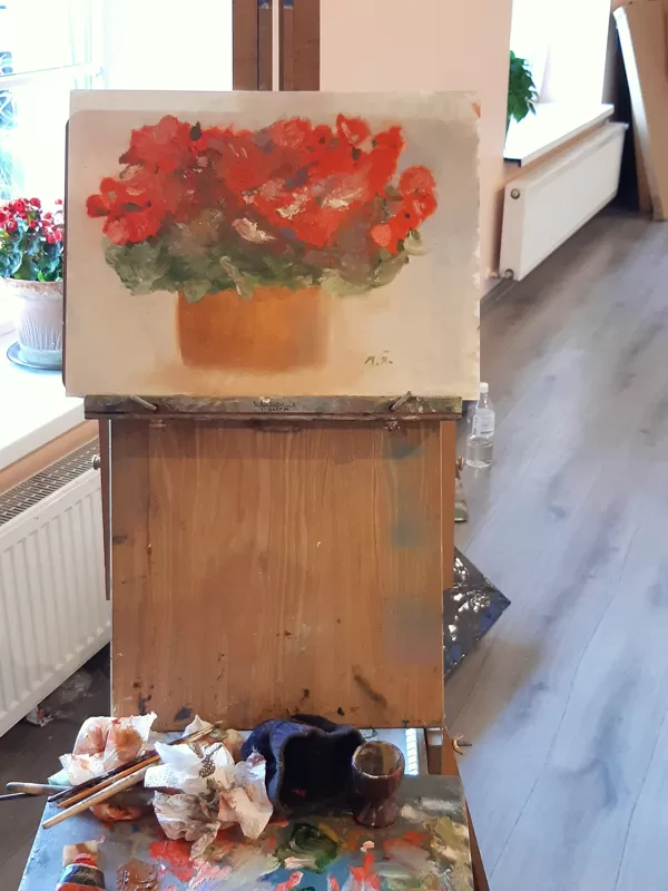 "Flowers". Painting according to the setting. Oil on canvas.