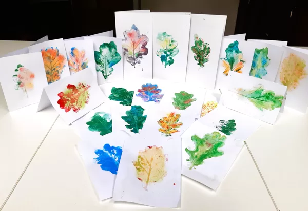 30.07.2024. The cards are ready. Media: pastel crayons, acrylic, monotype hand print.