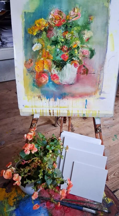 28.11.2025. We painted with oil, a flowers in a pot.