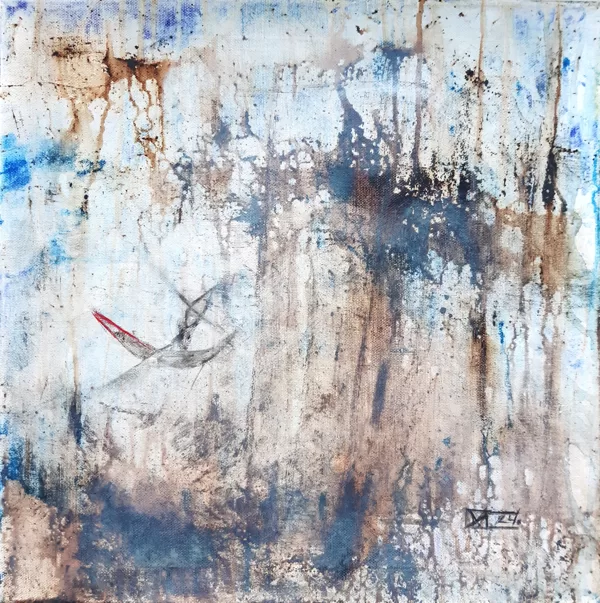 School-age children group. Mixed media on canvas.