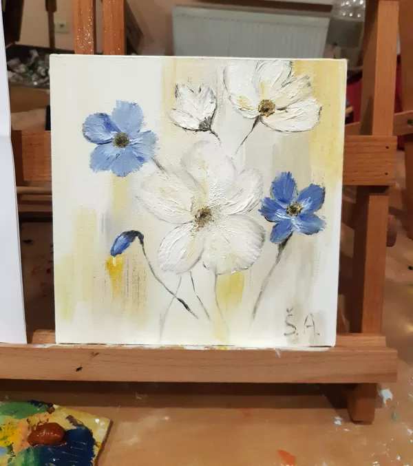 Adult group. Painting for the second time. Work by example. Oil on canvas.