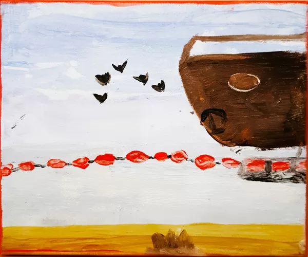 "Ship". Oil on canvas. School-age children group.
