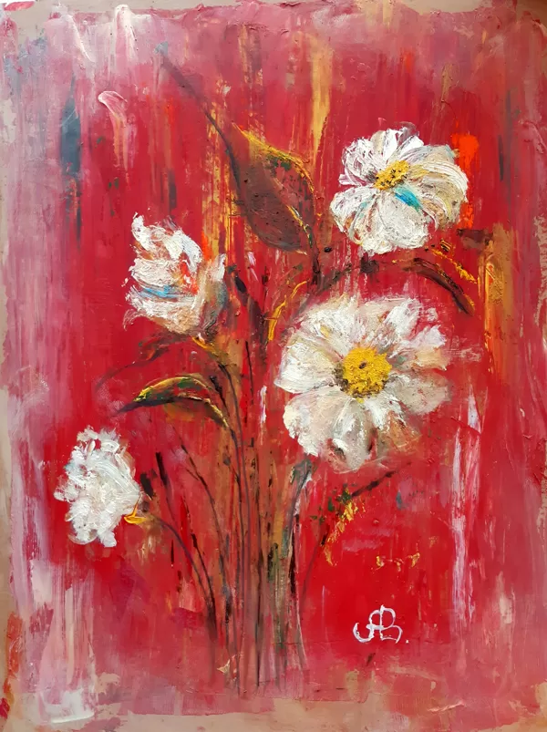 Adult group. Oil, pigments on cardboard.