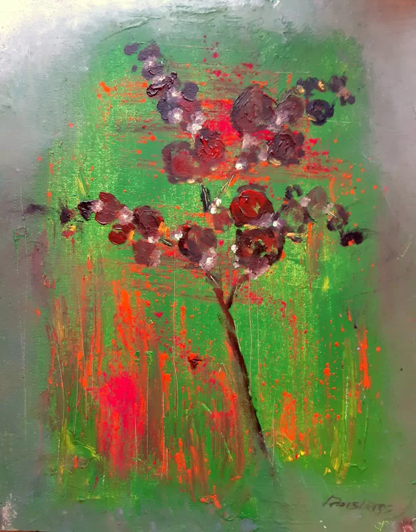 Adult group. Participant's first painting in his life! Oil, acrylic, pigments on canvas.