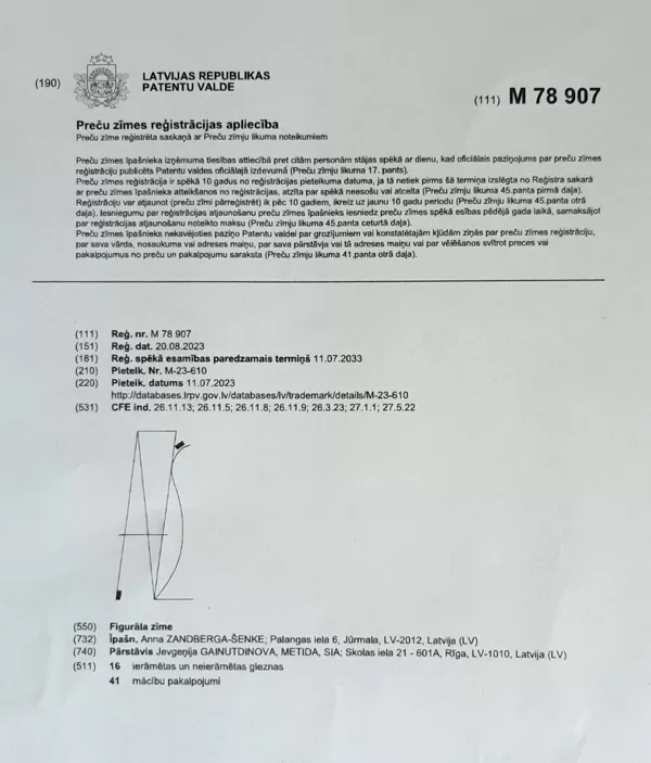 LOGO-PREČU ZĪMES REĢISTRĀCIJAS APLIECĪBA